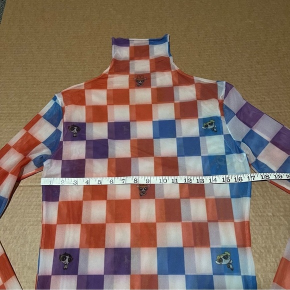 Cartoon Network Powerpuff Girls checkered mesh turtleneck, long sleeve, stretchy - Picture 6 of 11